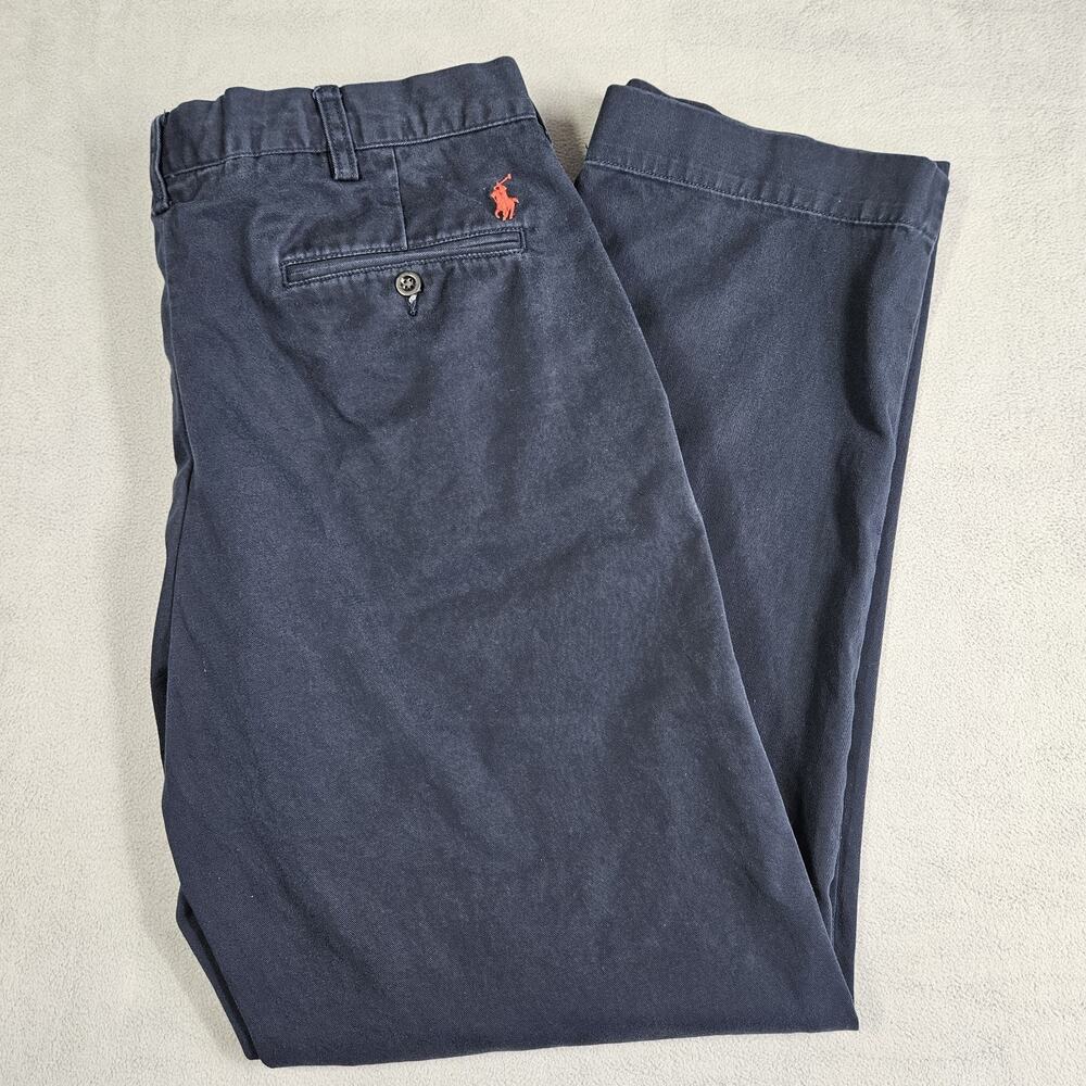 VTG Polo Ralph Lauren Preston Pants Men 36x32* Navy Straight Chino Trousers Prep